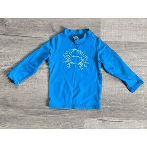 Honey Bee Tees Boys Toddler Sz 2T Blue Crab Swimming Long Sleeve Rash Guard